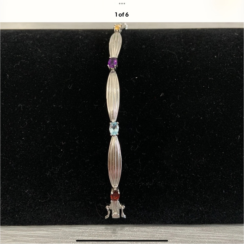PAJ silver tone faux gemstone bracelet. 7.”